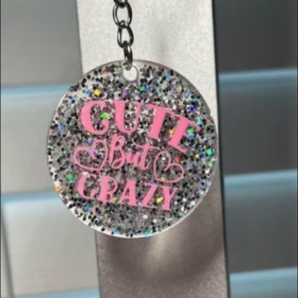 Cute but crazy resin keychain with glitter
